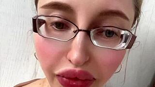Blonde russian with huge lipstick lips