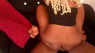ebony babe gets fucked for creampie in sheer red video