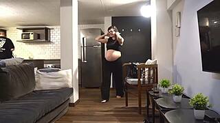 The pregnant cutie rides his big cock hard