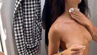 Public flash and quick dressing room fuck