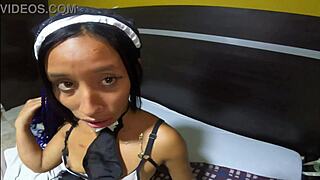 hotel maid with braces sucks big cock pov