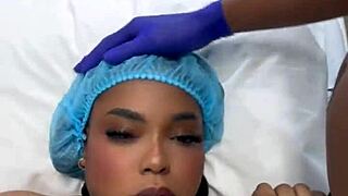 Horny doctor fucks his patient. He fills her tits with cum.
