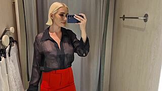 Lets try on transparent clothes in the mall fitting room