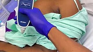 Horny doctor fucks his patient. He fills her tits with cum.