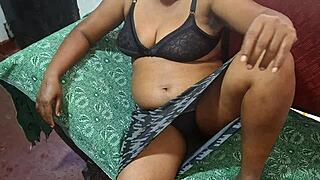 Submissive secretary undresses at home office