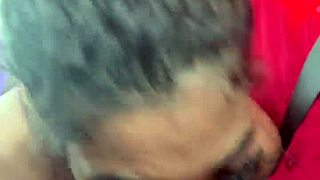 Curly haired babe gives roadhead with deepthroat