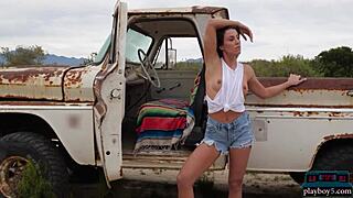 petite portugese milf carmen nikole gives sensual outdoor striptease