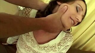 Horny babe in massive threesome fucking