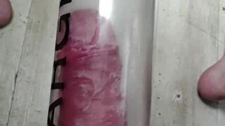 Thick white cock pumped with ring shoots cumload