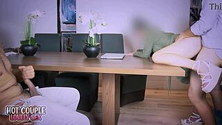 Office hotwife takes two creampies while husband watches