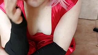Pinky Wig Red Dress Black Tights Femboy