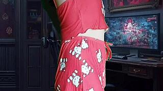 white feminine pretty sissy shakes booty in sweet shorts