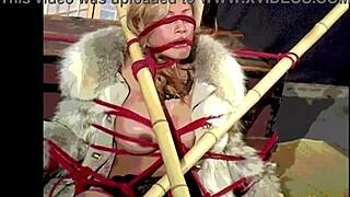 Tied up cougar maxine x creams her cunt with a hitachi wand