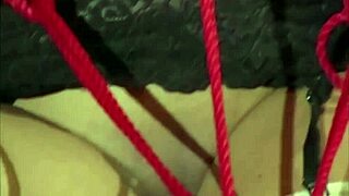 Tied up cougar maxine x creams her cunt with a hitachi wand
