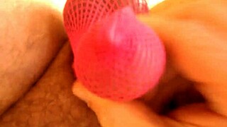 pink fishnet socks covered in cum during hot session