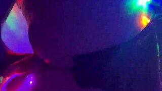 Reverse cowgirl on a monster cock with fishnet-clad big ass