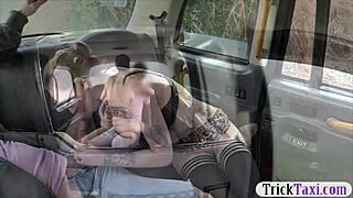 Busty babe glasses pussy pounded cab