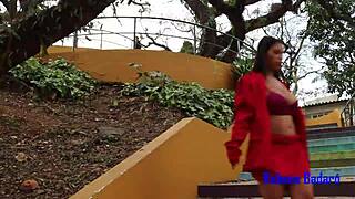 brunette brazilian girl masturbates outdoors in public daylight fingering her shaved pussy