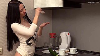 Russian Teen Veronica Snezna Teases Solo in Kitchen Amateur Play
