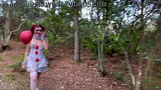 Clown takes it in the ass outdoors