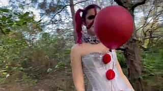 Clown takes it in the ass outdoors