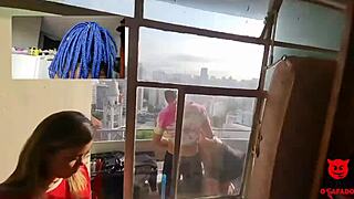 Interracial Threesome: Couple Fucking on Balcony with Caah Kabulosa Joining In