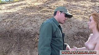 Tattooed redhead fake cop loves cock. She blows and takes facial cumshot.