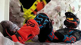 Motocross riders in boots tread the track 😎