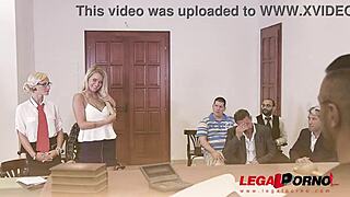Sexy lawyer Helena Valentine seals dp deal at court with Aisha. Horny babe loves assfucking in lingerie!