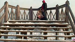 A real czech teen engages in no condom outdoor sex with her partner in public