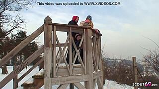 A real czech teen engages in no condom outdoor sex with her partner in public