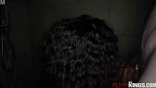 Melody Cummings sucking hard in wet shower