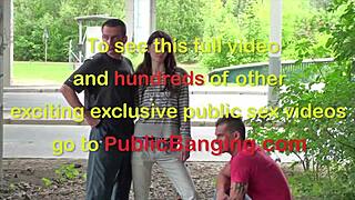 Skinny teen girl gets fucked in public street threesome by two guys