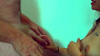 Look at how her mouth works the penis to drink the cum out of it