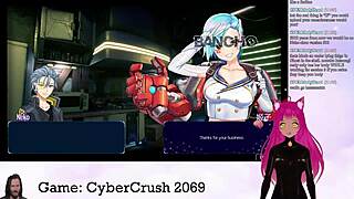 Vtuber Lewdneko plays Cybercrush 2069 with big tits! 😏