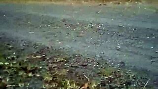 latina amateur flashes tits and pussy outdoors in public