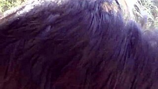 Petite latina sucks huge cock and swallows cum by riverfront!