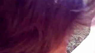 Petite latina sucks huge cock and swallows cum by riverfront!