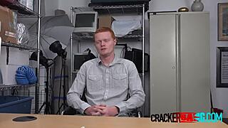 Gay redhead guy gets banged hard in office audition, rimming big cock deep.