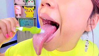 lila jordan brushes her teeth and spits saliva