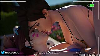Animated 3D Lesbian Yuri Characters Engaging In Passionate Kissing Scenes From Hentai