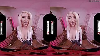 Spider Gwen in VR cosplay blows mind with mouth and pussy action