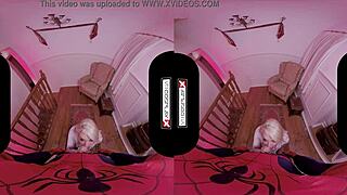 Spider Gwen in VR cosplay blows mind with mouth and pussy action