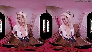 Spider Gwen in VR cosplay blows mind with mouth and pussy action