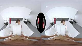 in reality vr, a skinny petite android in latex gets bent over for doggystyle and cowgirl riding