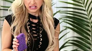 Blonde pornstar offers her pussy to help a homeless man in need.