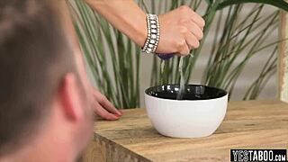 Blonde pornstar offers her pussy to help a homeless man in need.