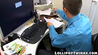 two naughty twinks get hardcore anal action in the office