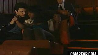 Hardcore cinema night turns into wild anal group pounding. Crowds cheer as asses get slammed.