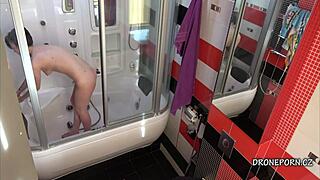 anna caught on spy cam in bathroom upskirt action.